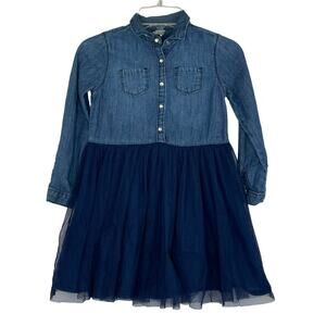 Oshkosh B'gosh Toddler Girls Mixed Fabric Chambray and Tulle Dress 5T